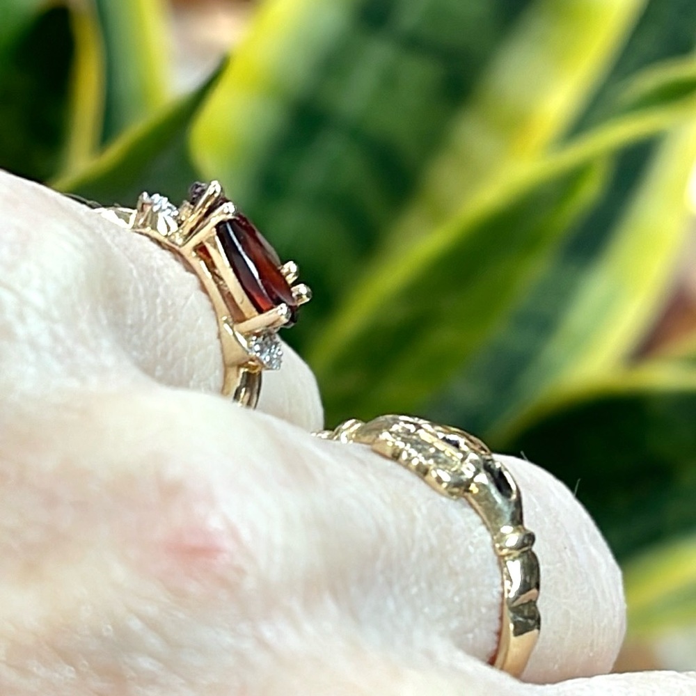 14k ~ Moi-et-Toi~ Double Garnet & Diamonds Snake Ring - Picture 6 of 7